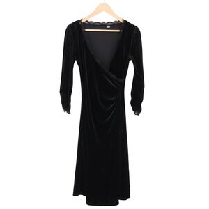 Fire Portfolio Dress Womens Small Faux Wrap Black Lace Trim Velvet Excellent